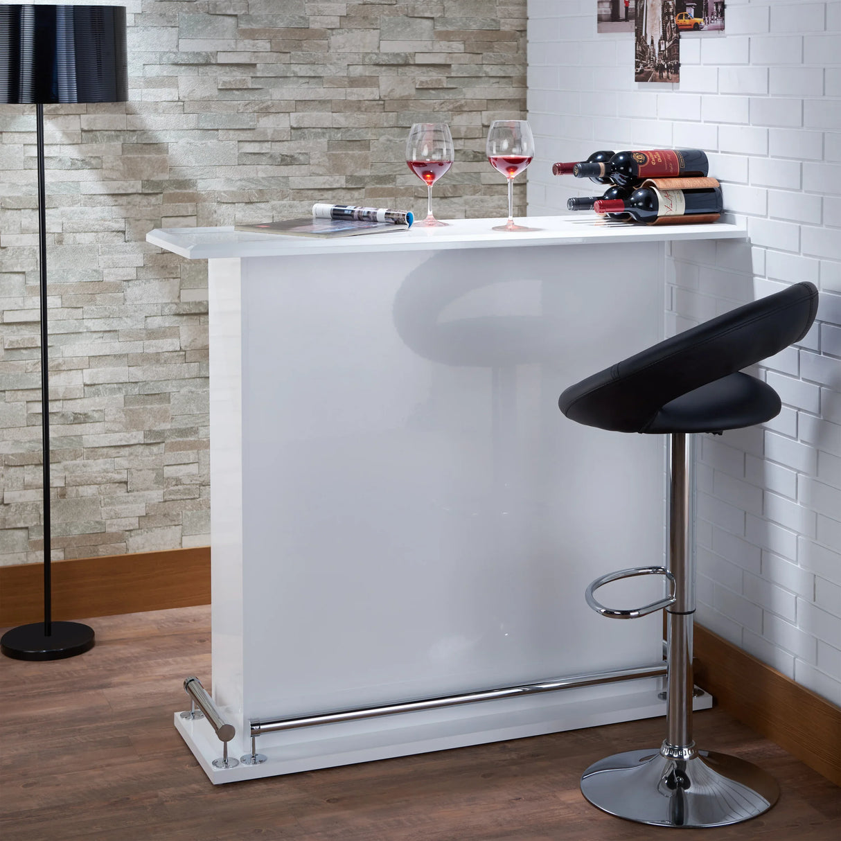Gloss White High Gloss Finish Bar Table With Storage Compartments - Omega Lifestyles