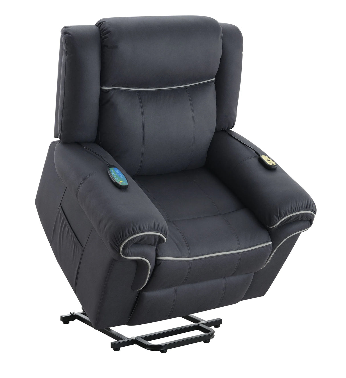 Dark Blue Polished Microfiber Power Lift Heating Massage Chair - Omega Lifestyles
