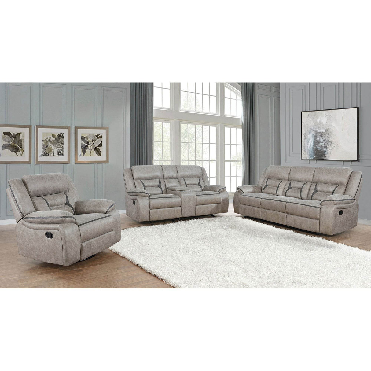 Taupe Upholstered 3-Piece Manual Reclining Living Room Set