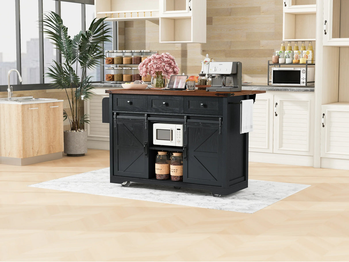 Farmhouse Kitchen Island Rolling Cart With Power Outlet - Omega Lifestyles