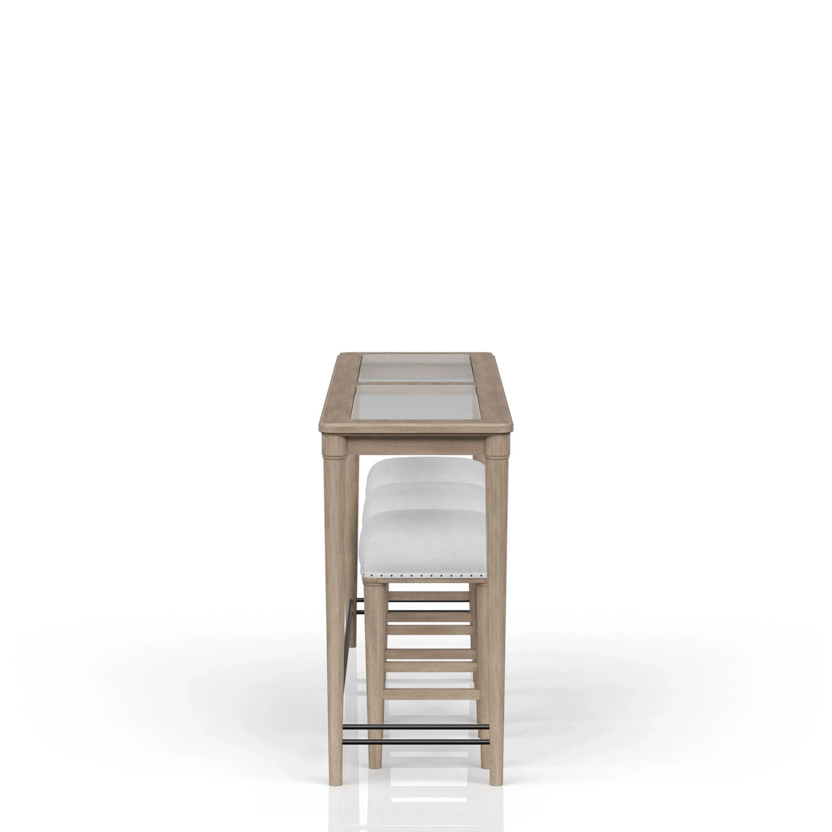 Transitional Sand Finish Frosted Glass Console Table With Stools - Omega Lifestyles