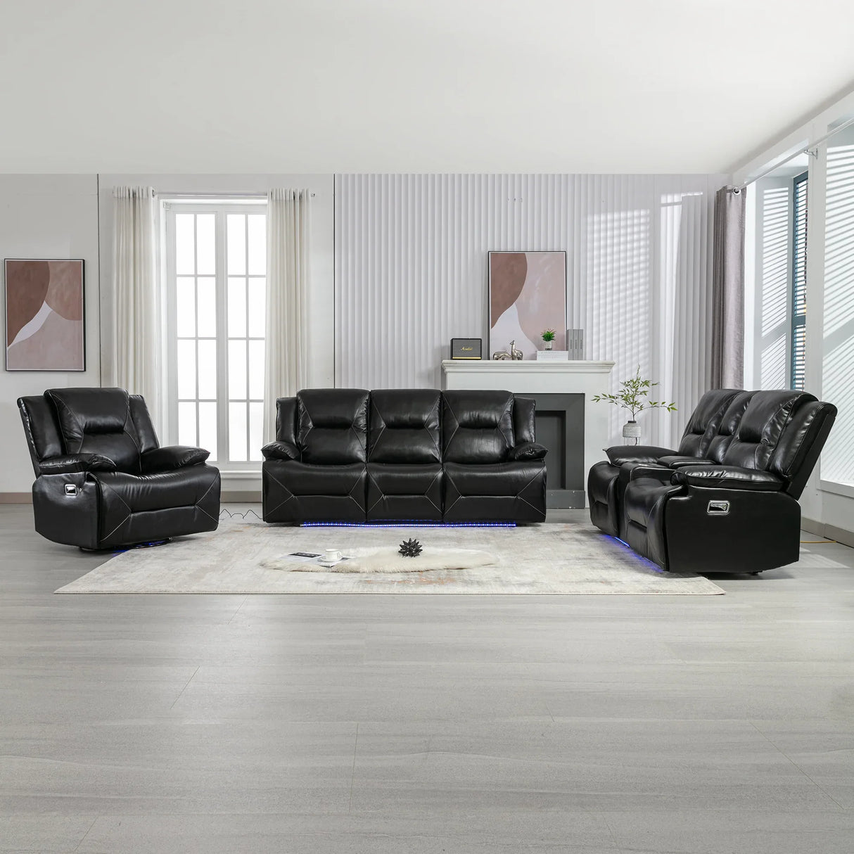 Manual Black Leather Gel Recliner Chair With LED Light Strip - Omega Lifestyles