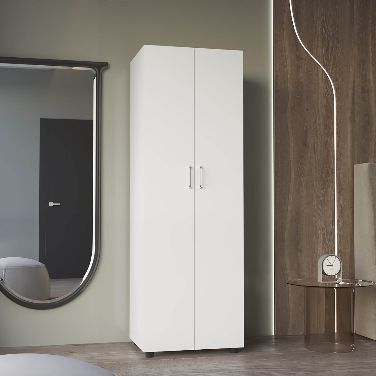 Modern White Engineered Wood Double Door Armoire