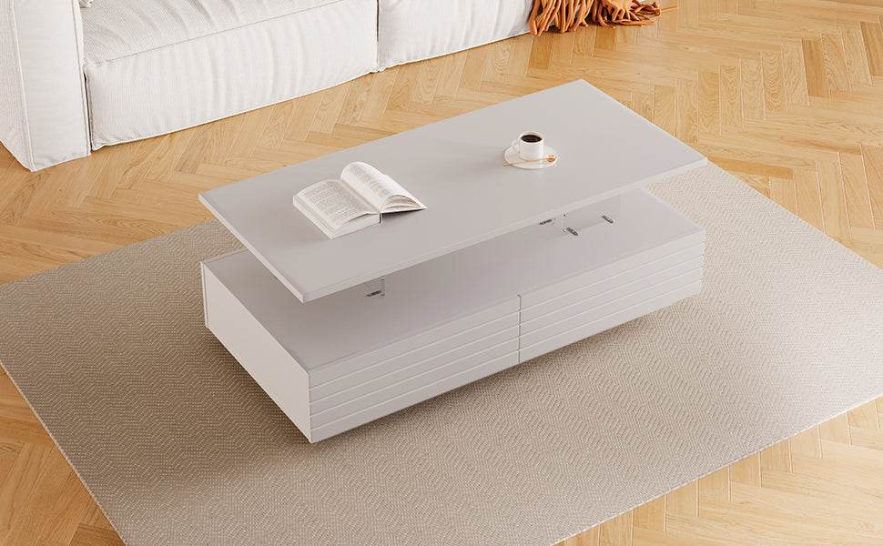 Modern White LED Lighting Coffee Table With Drawers - Sleep Galleria