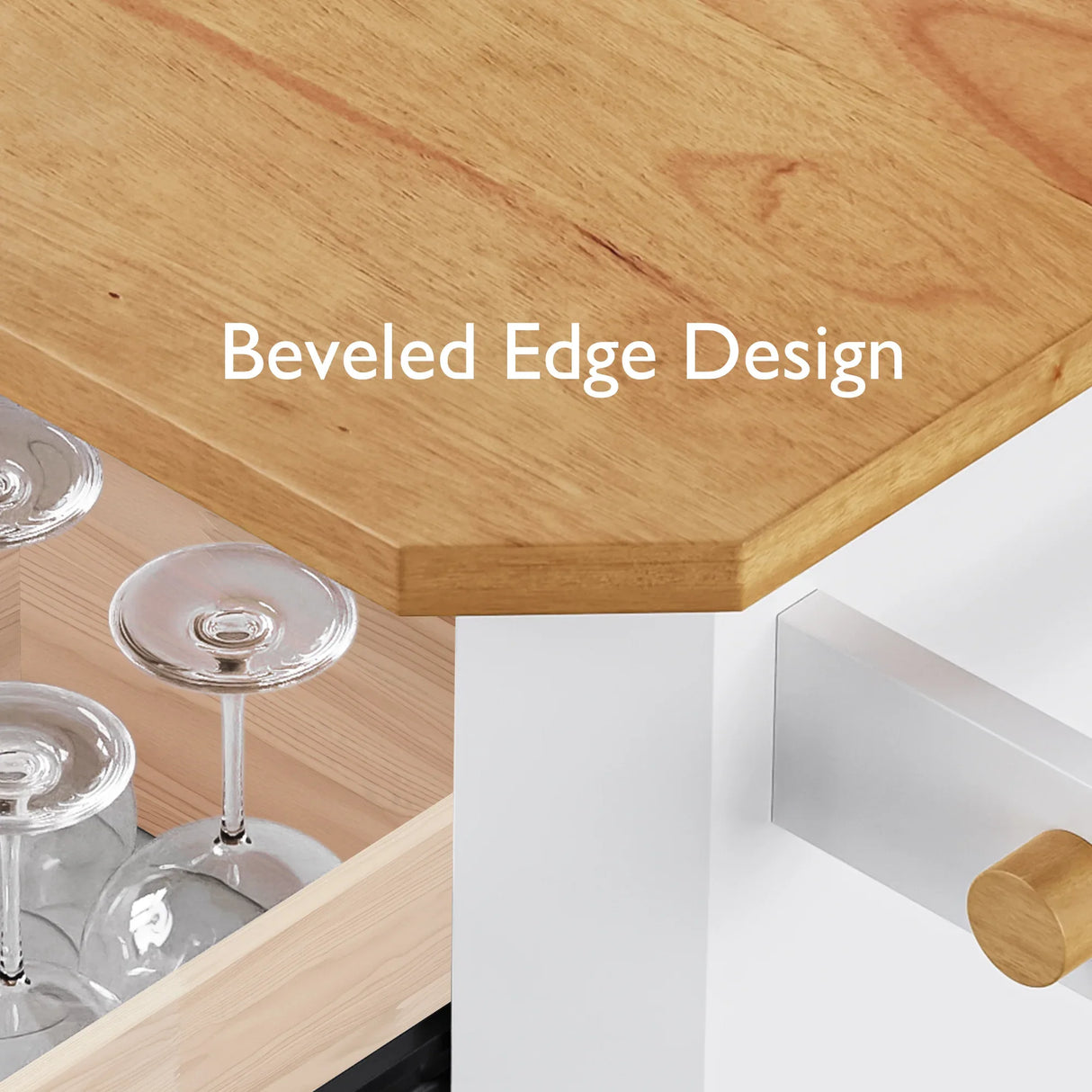 Rustic White Rubber Wood Rolling Kitchen Island Cart - Omega Lifestyles