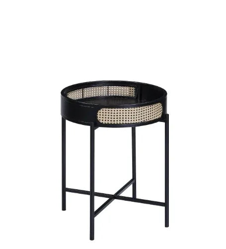 Black Metal And Synthetic Wood Round End Table - Omega Lifestyles