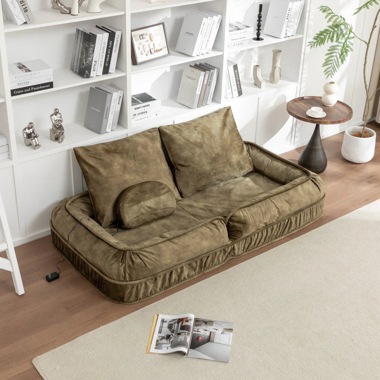 Adjustable Velvet Upholstered Floor Sofa With Massage Pillow - Omega Lifestyles