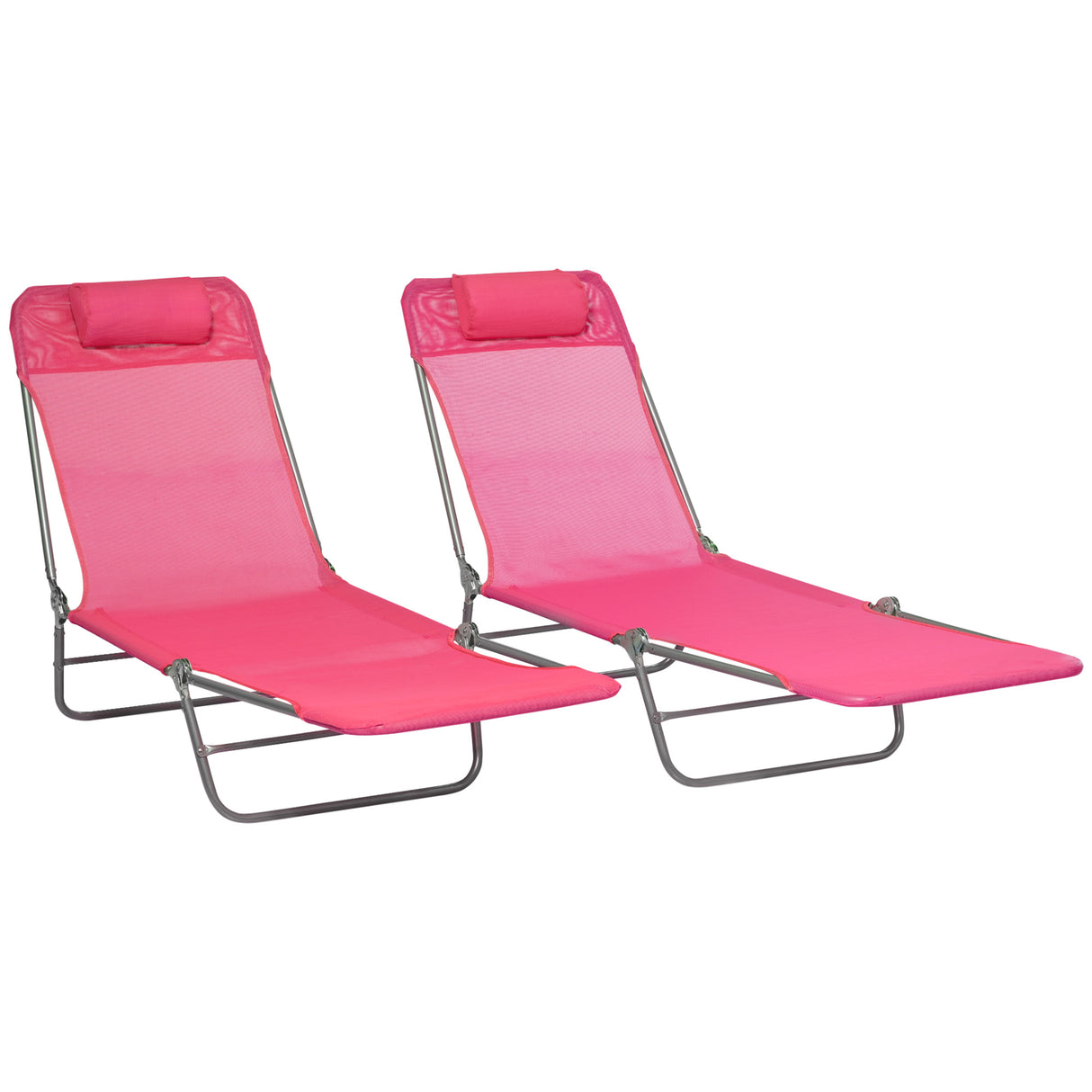 Set Of 2 Pink Folding Outdoor Pool Lounge Chairs