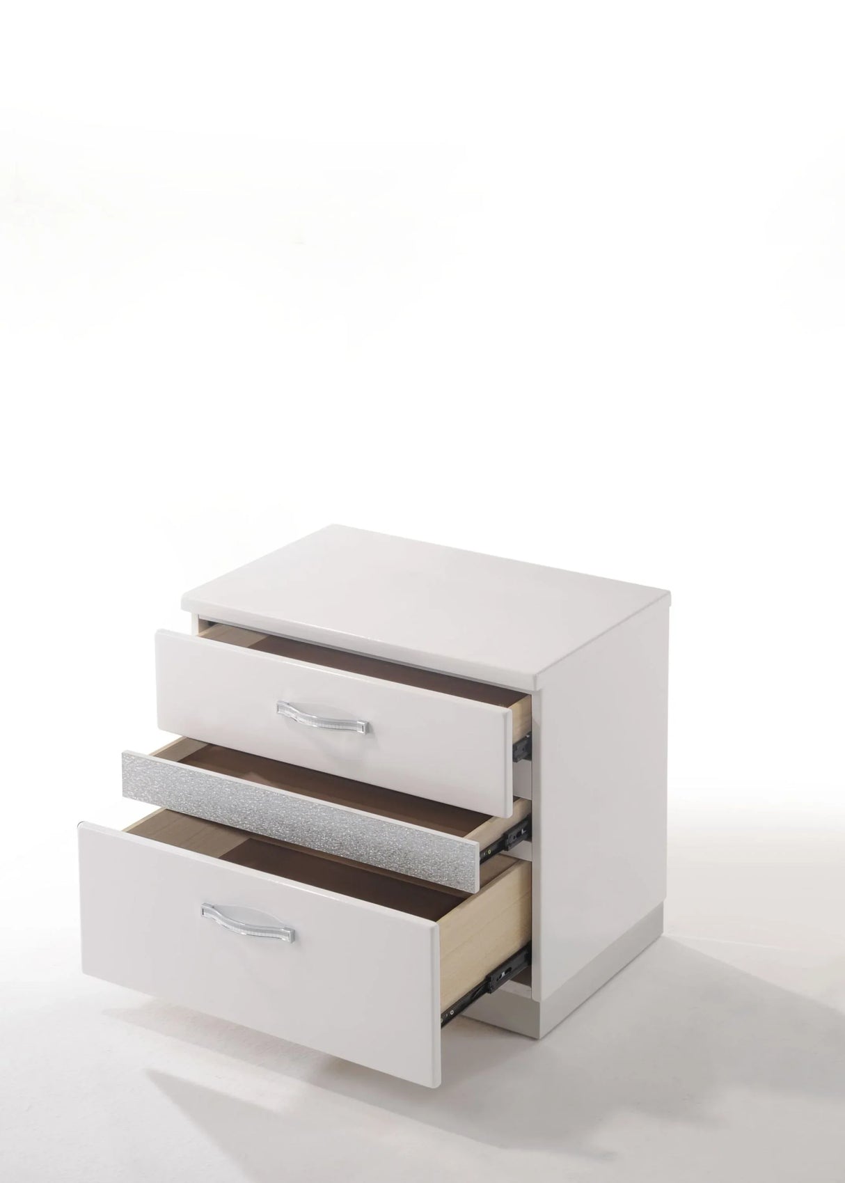 Modern White Synthetic Wood Nightstand With Jewelry Drawer - Omega Lifestyles