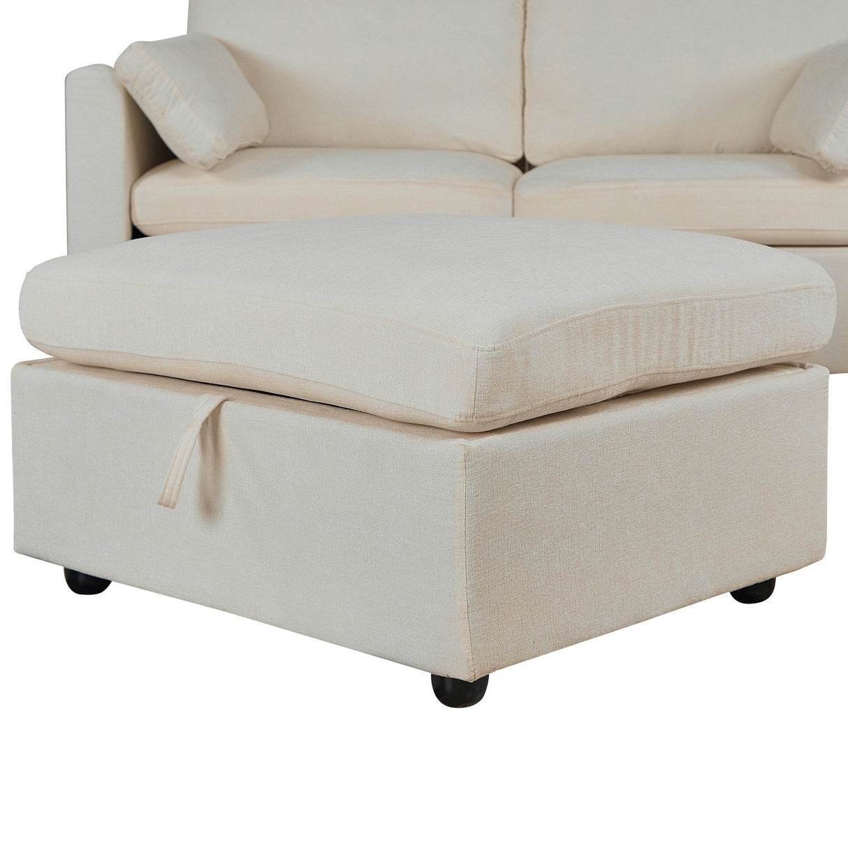 Beige Chenille 3-Seat Sofa With Hardware Feet - Omega Lifestyles