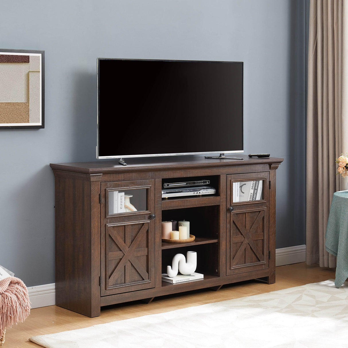 Farmhouse Style Espresso TV Stand Console Cabinet - Sleep Galleria
