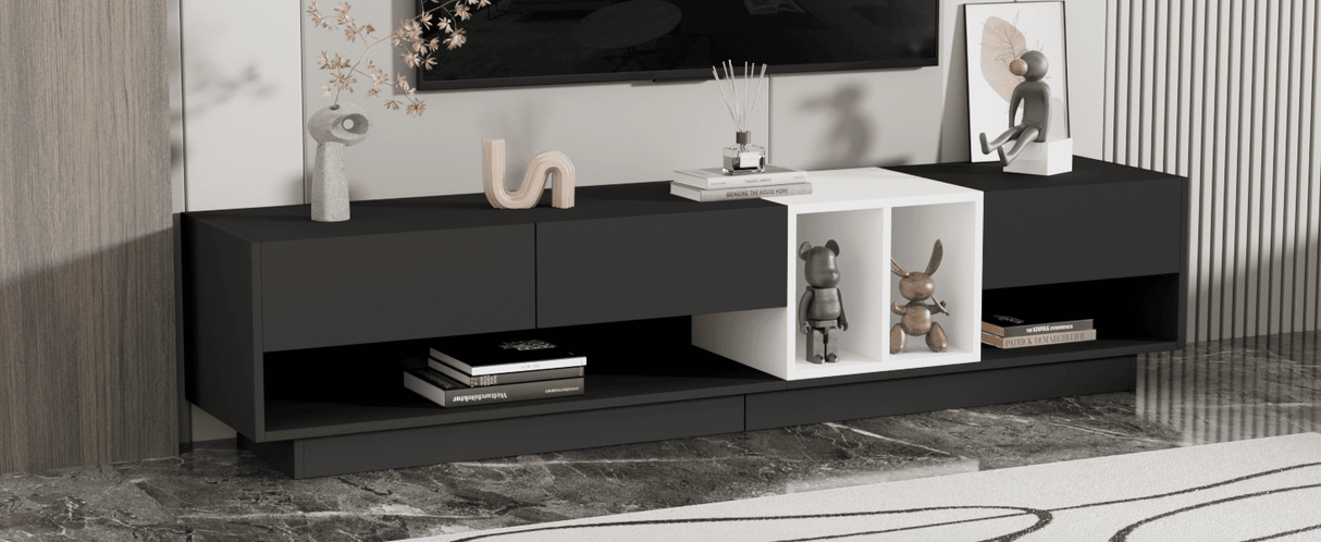 Sleek Two-Tone Black Particle Board TV Stand - Sleep Galleria