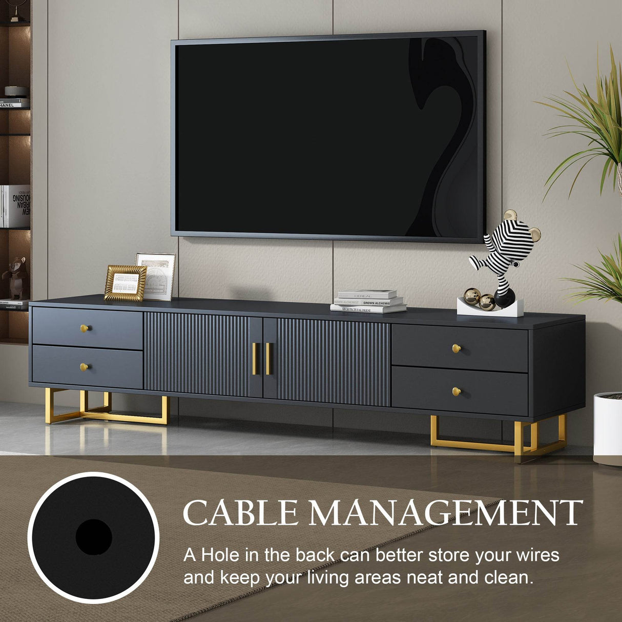 Modern Black MDF TV Stand With Storage Cabinet - Sleep Galleria