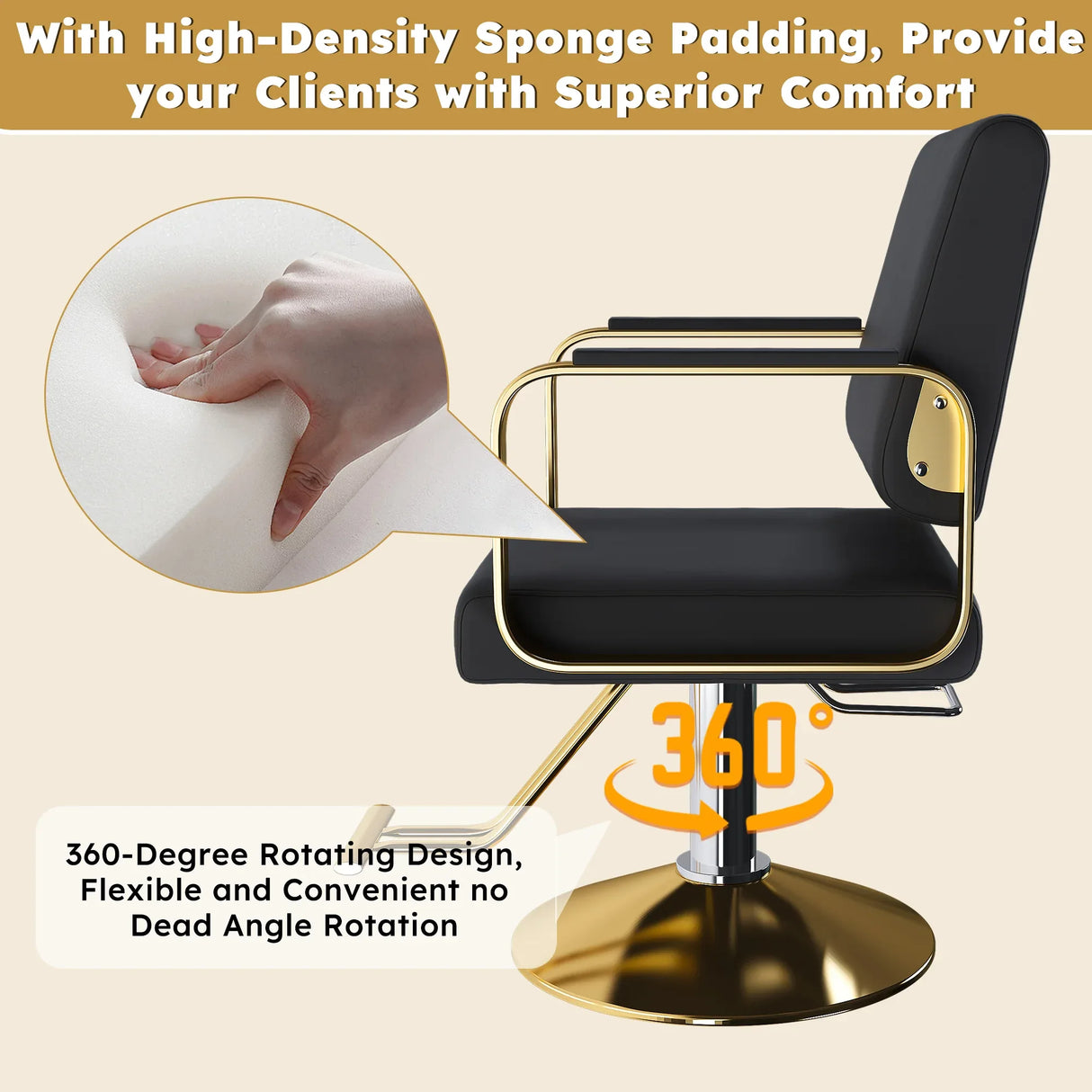 Hydraulic PU Leather Swivel Salon Barber Chair With Pump - Omega Lifestyles