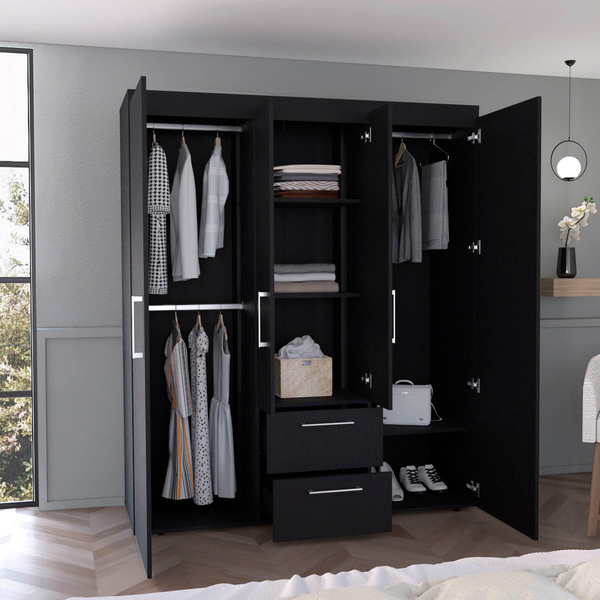 Modern Multi-Section Bedroom Wardrobe With Drawers - Omega Lifestyles