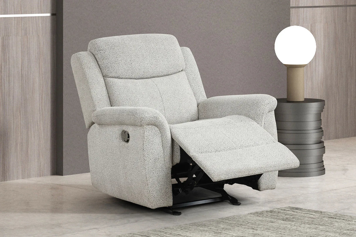 Contemporary Light Gray Fabric Manual Glider Recliner - Omega Lifestyles