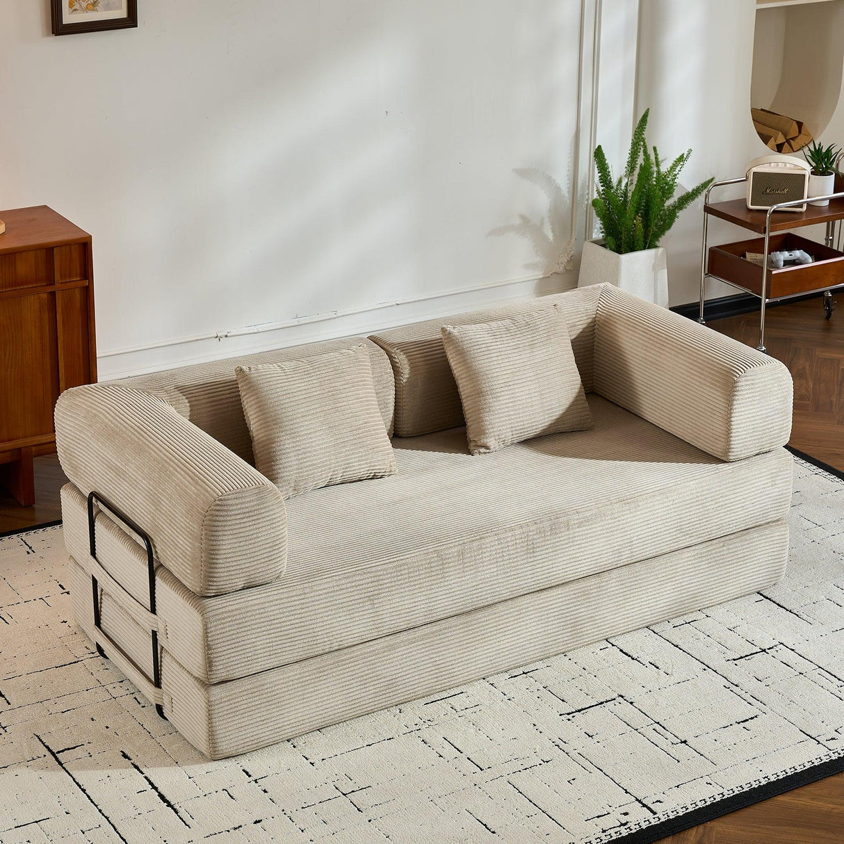 Corduroy Convertible Sleeper Sofa Bed With Foam Cushion - Omega Lifestyles