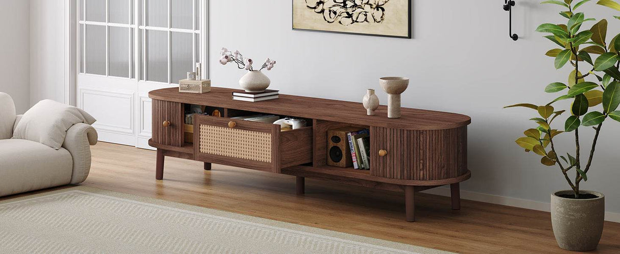 Modern Solid Wood Rattan Media Console TV Stand - Sleep Galleria