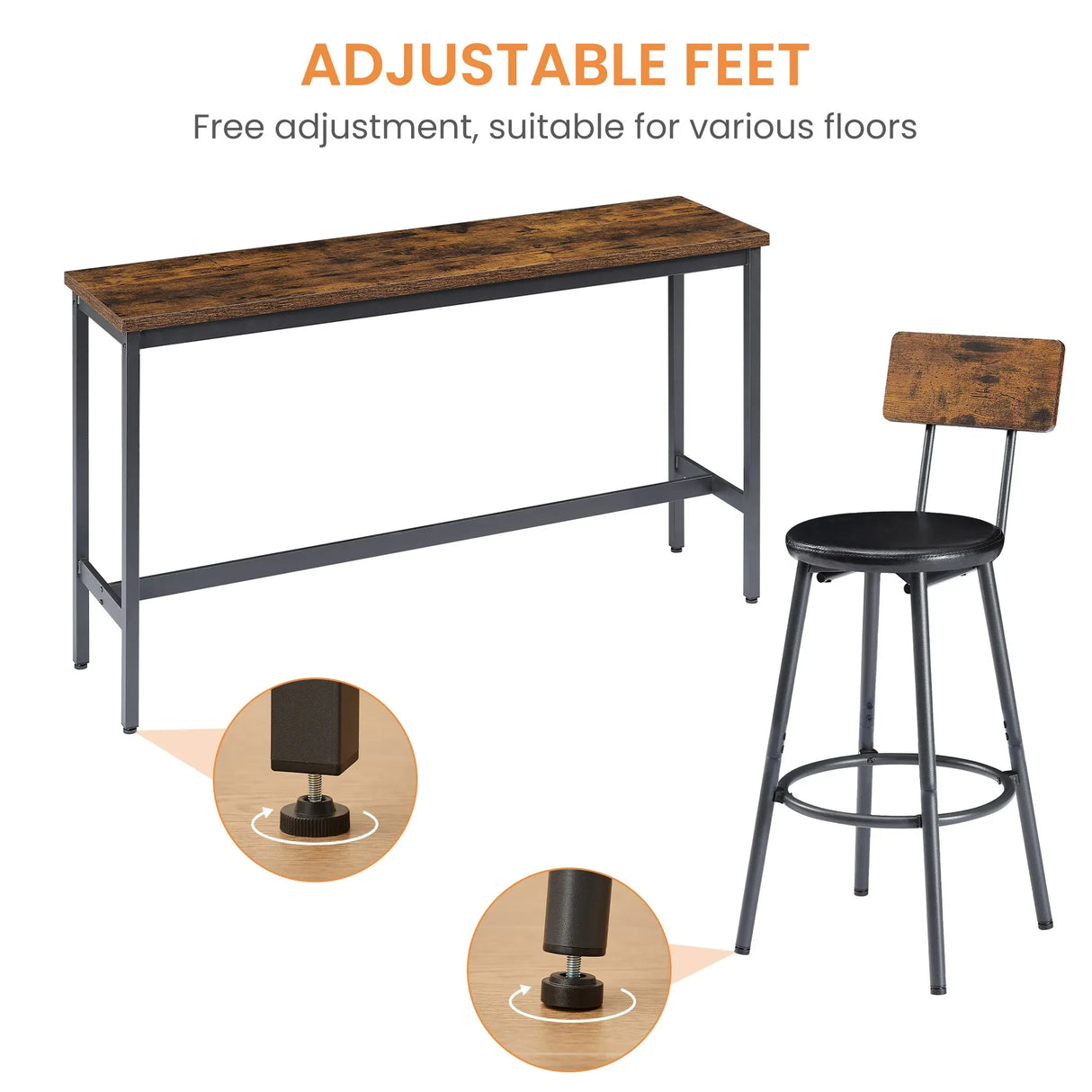 Industrial Rustic Brown Bar Table Set With 3 Upholstered Stools - Omega Lifestyles