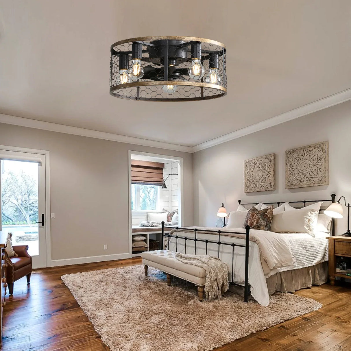 20-Inch Industrial Caged Remote Control Ceiling Fan - Omega Lifestyles