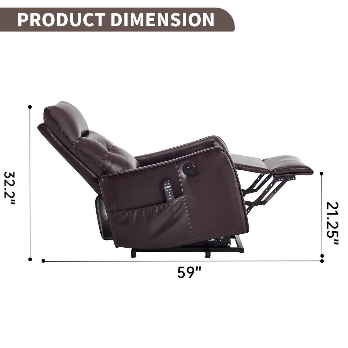 Brown Faux Leather Power Lift Recliner Chair With Massage - Omega Lifestyles