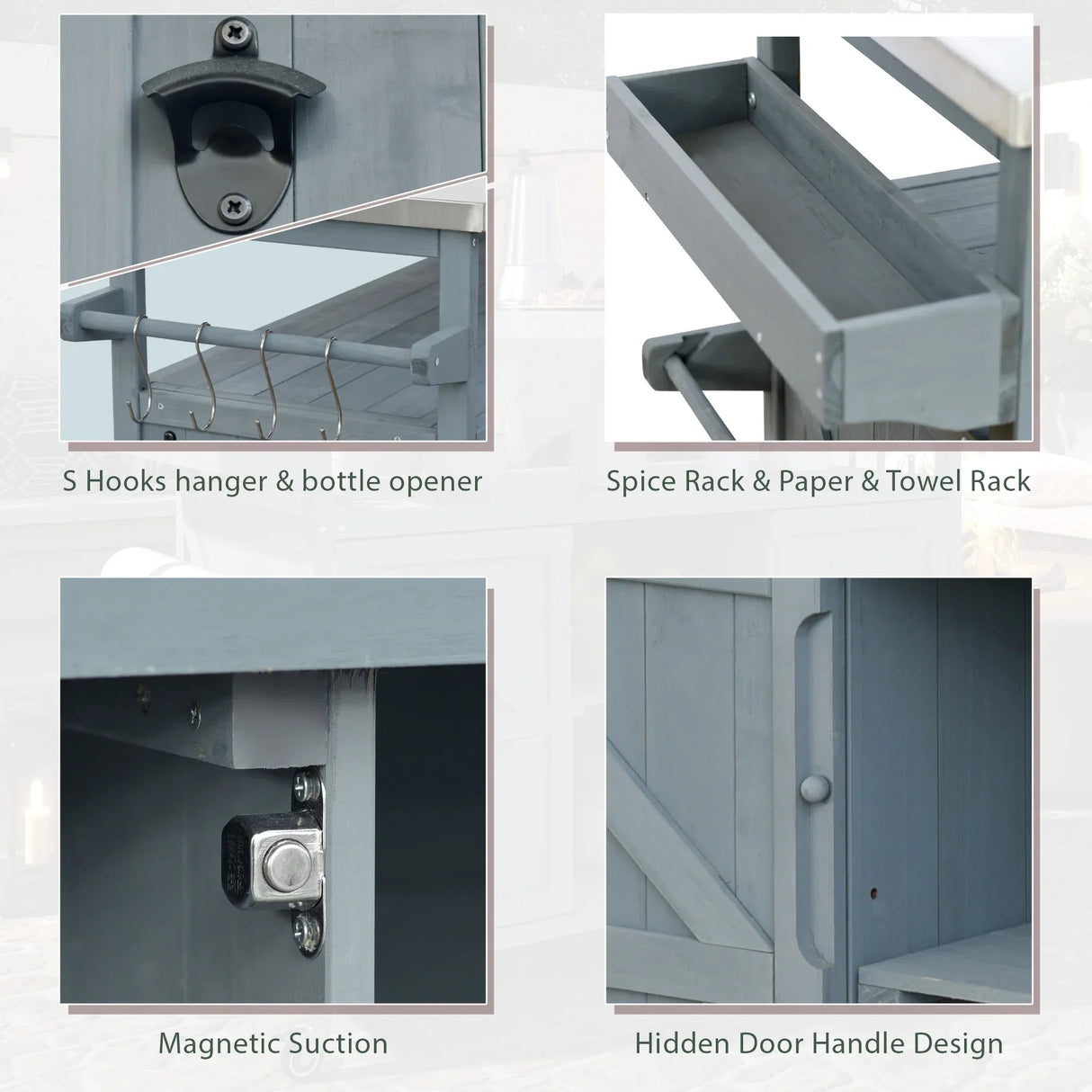 Farmhouse Solid Fir Wood Outdoor Kitchen Island Cart - Omega Lifestyles