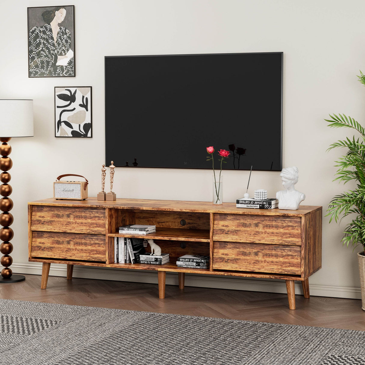 63-Inch Vintage Style Brown MDF TV Stand - Sleep Galleria