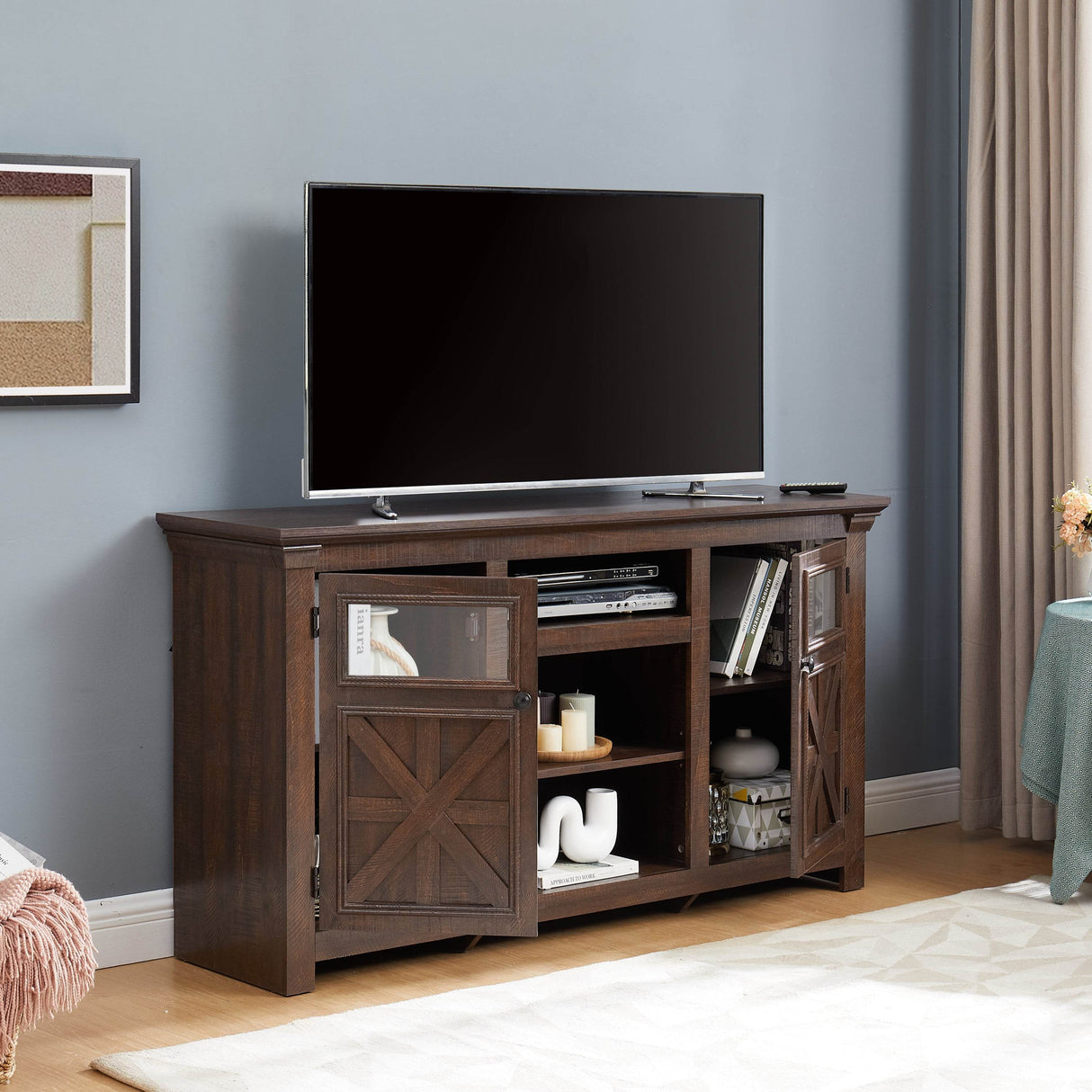 Farmhouse Style Espresso TV Stand Console Cabinet - Sleep Galleria