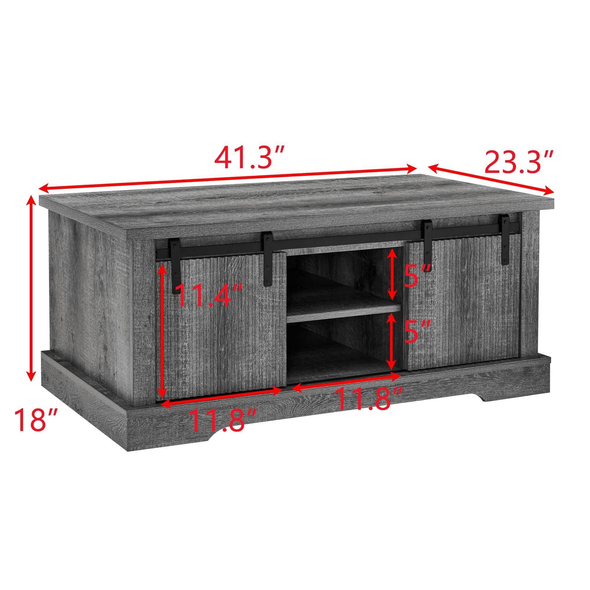 Rustic Grey MDF Sliding Barn Door Coffee Table - Omega Lifestyles