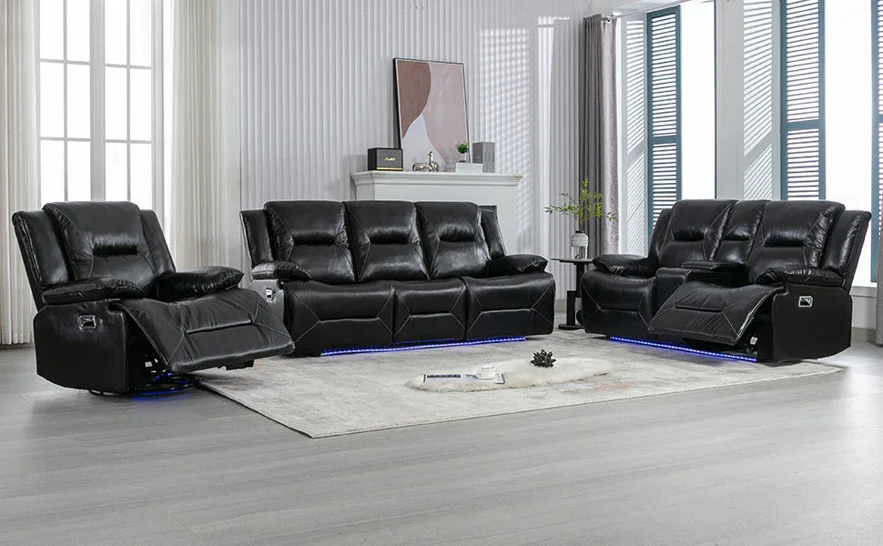 Manual Black Leather Gel Recliner Chair With LED Light Strip - Omega Lifestyles
