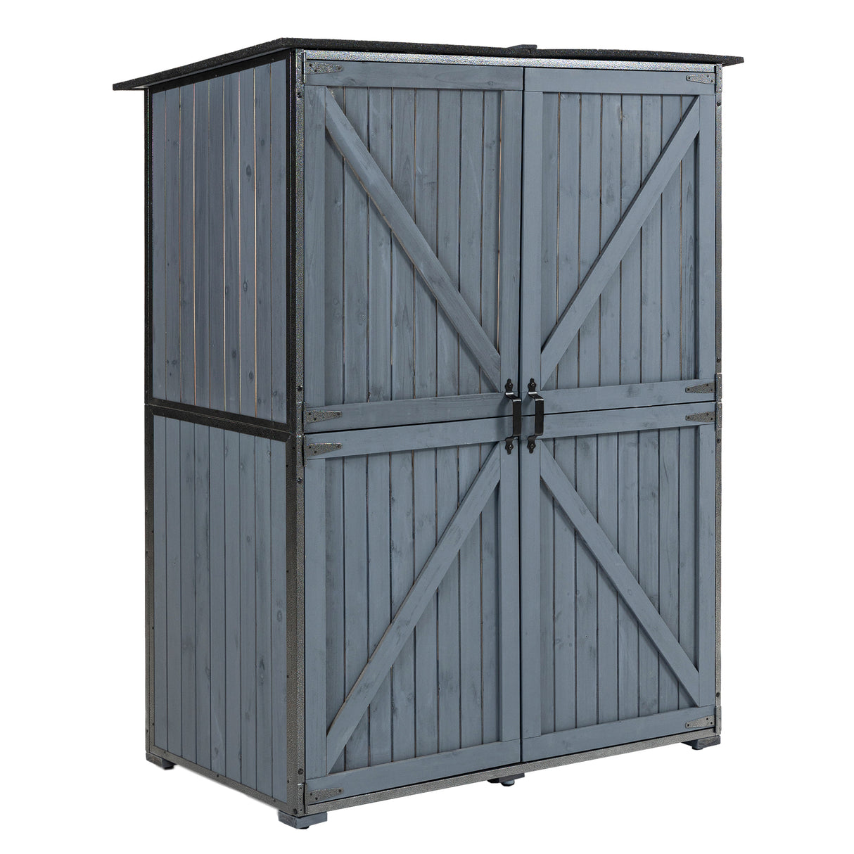 Outdoor Storage Cabinet Metal Wood Weather-Resistant Shed