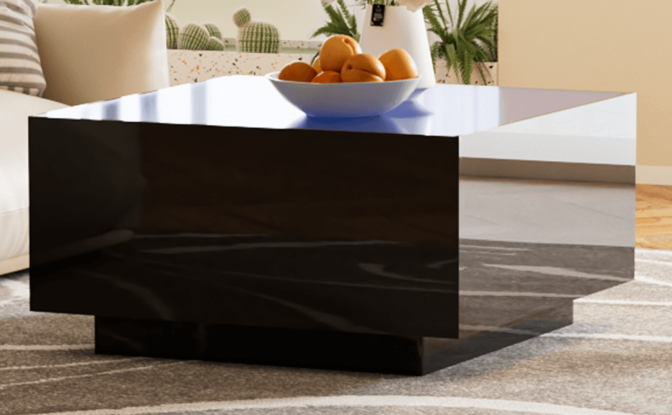 Modern Black High Glossy Coffee Table With LED Lights - Sleep Galleria