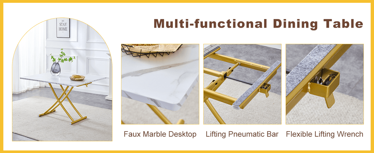 Multifunctional Adjustable Height White Gold Lift Table - Sleep Galleria