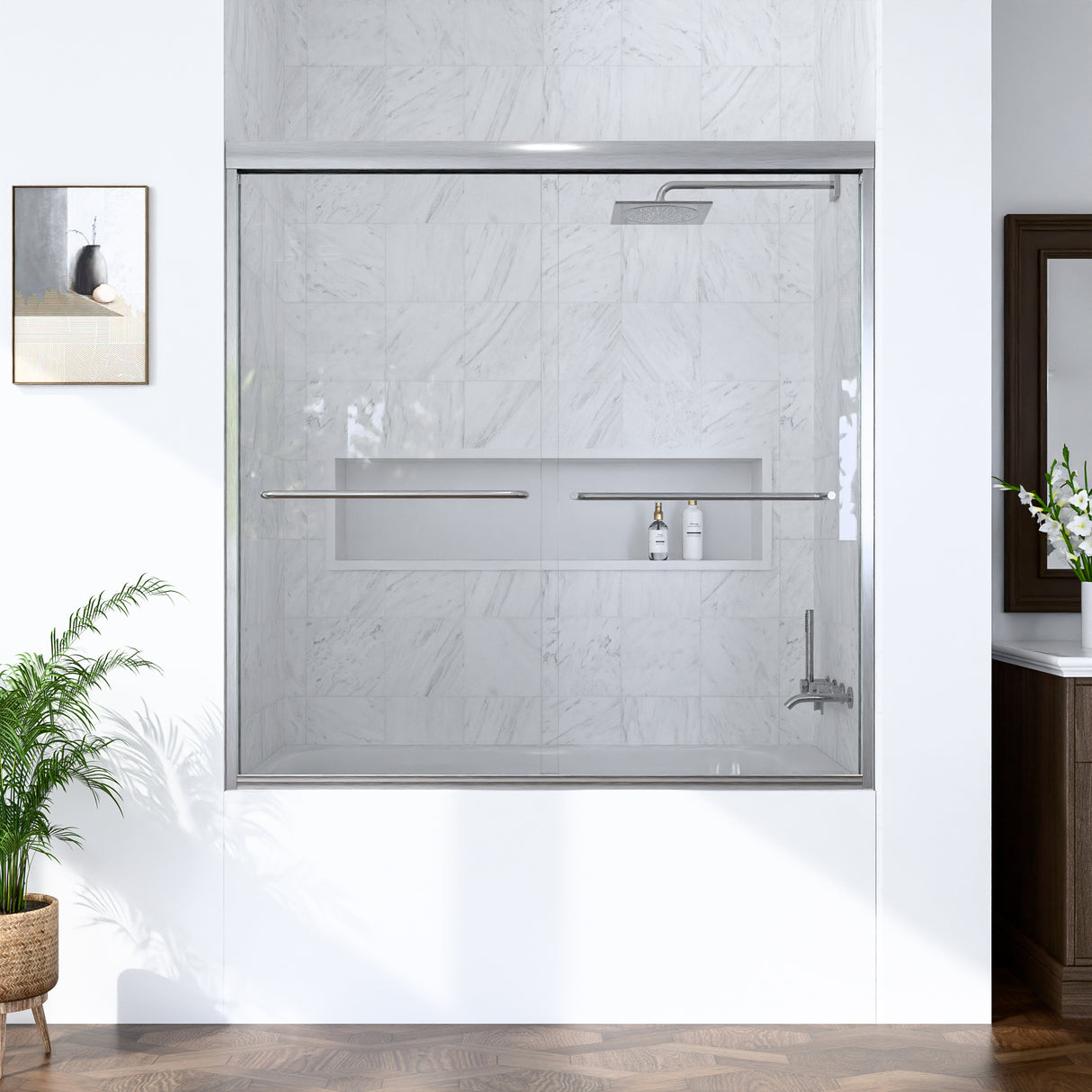 Semi-Frameless Double Sliding 6mm Tempered Glass Shower Door