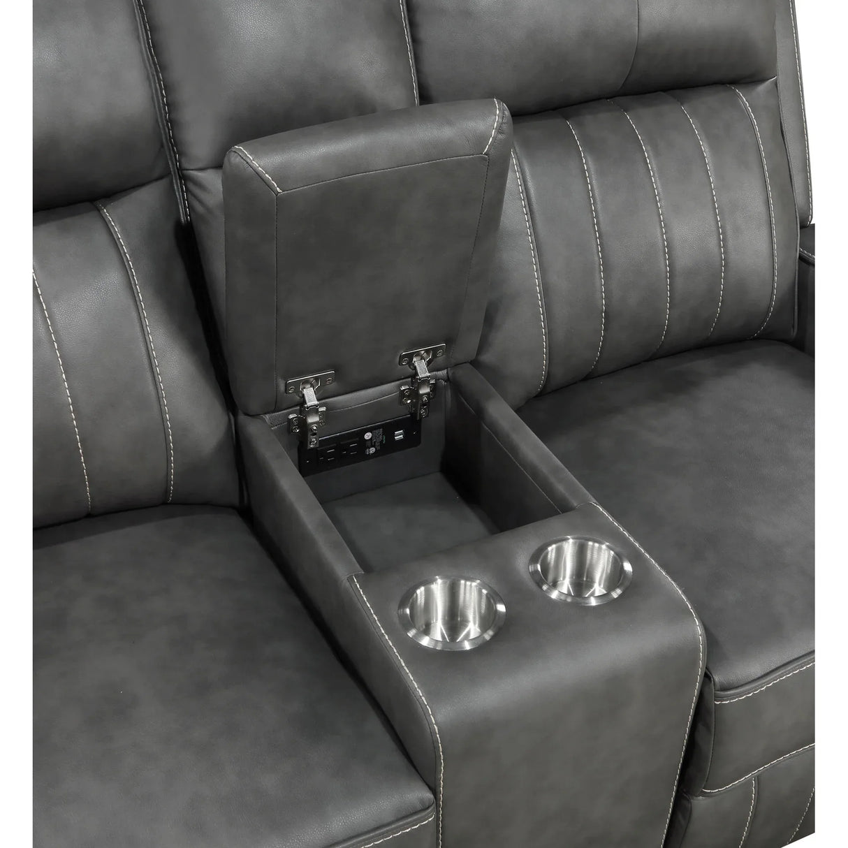 Grey Upholstered Manual Reclining Loveseat With Console - Omega Lifestyles