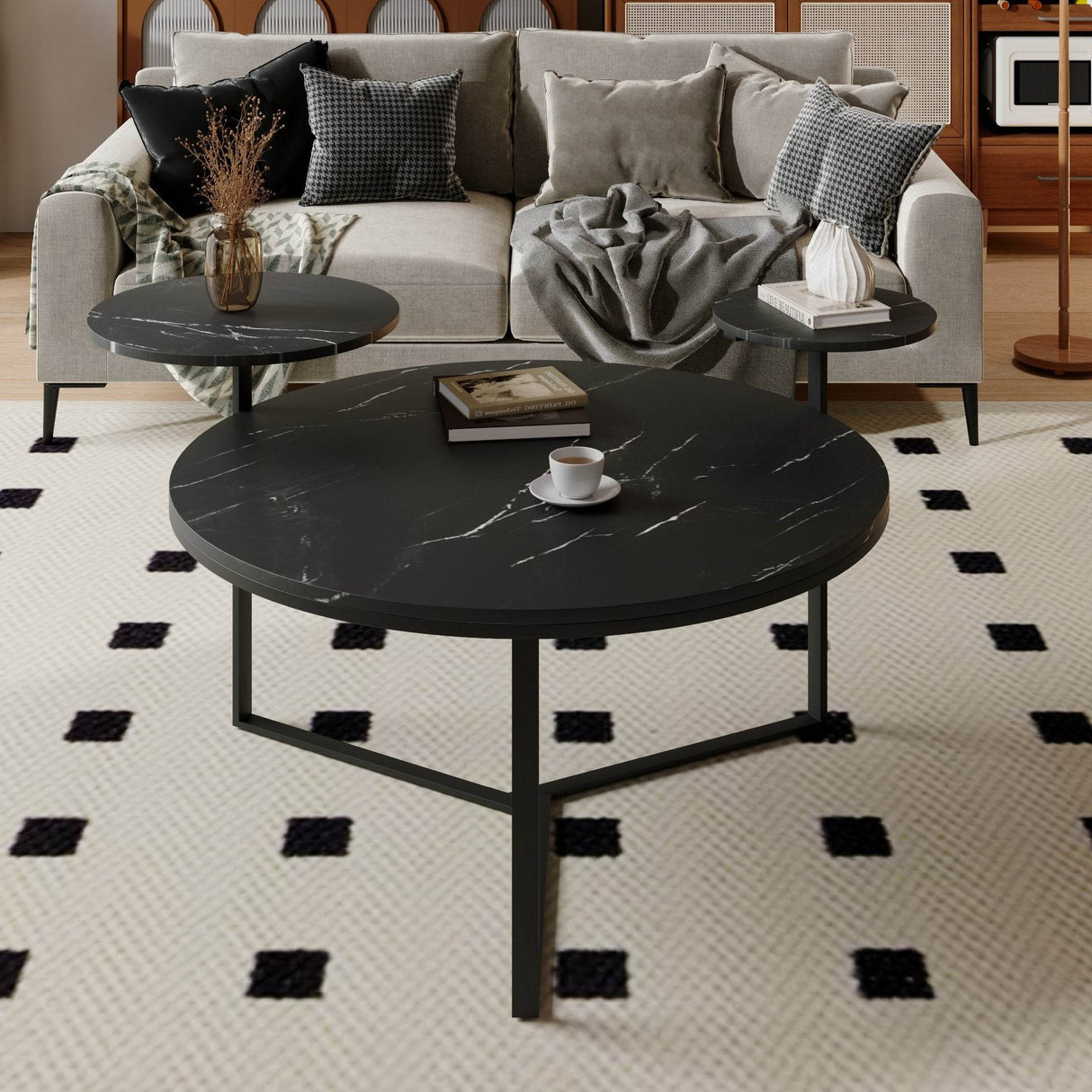 Modern Round Coffee Table With Faux Marble Shelves - Sleep Galleria