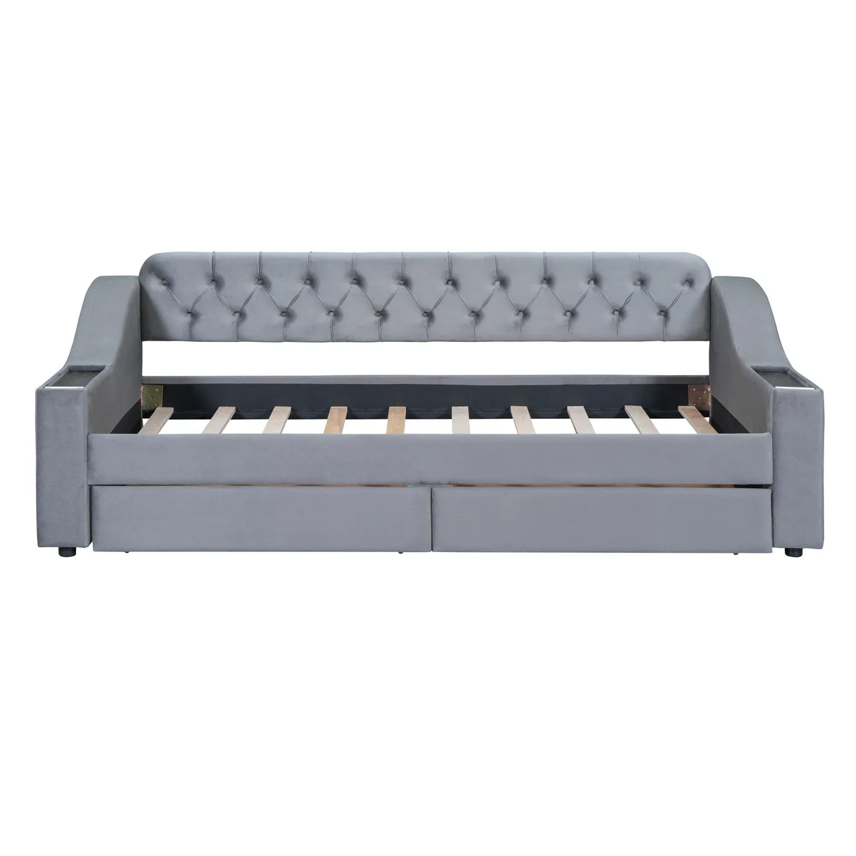 Twin Upholstered Velvet Daybed With Storage Drawers USB Ports - Omega Lifestyles