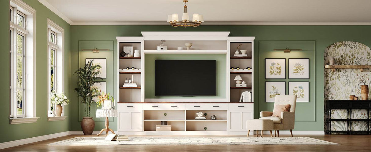 Farmhouse 4-Piece White Walnut TV Stand Set - Omega Lifestyles