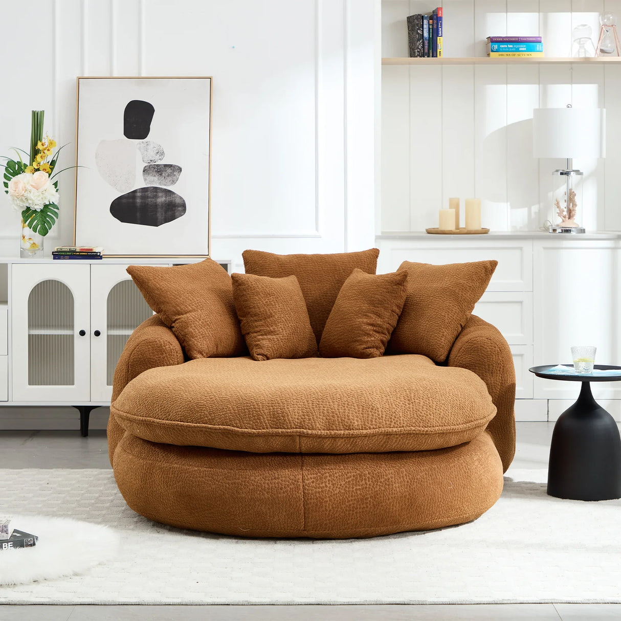 Oversized Chenille Memory Foam Bean Bag Sofa With Pillows - Omega Lifestyles