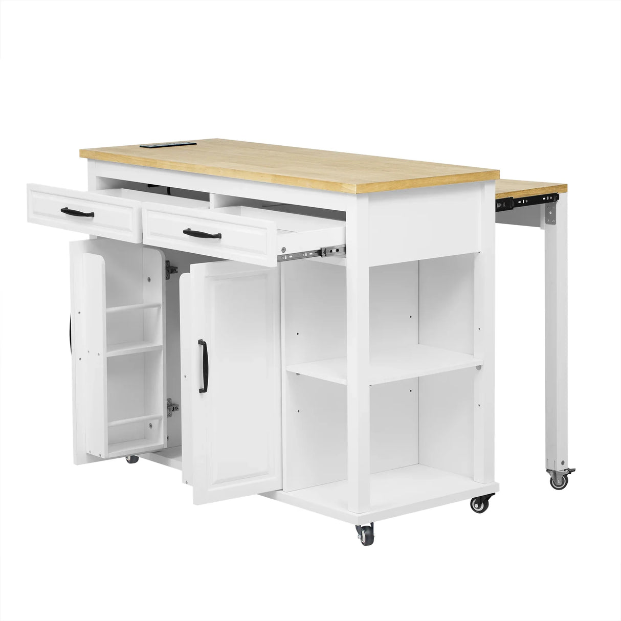 47-Inch Extendable Rubber Wood Veneer Kitchen Island - Omega Lifestyles
