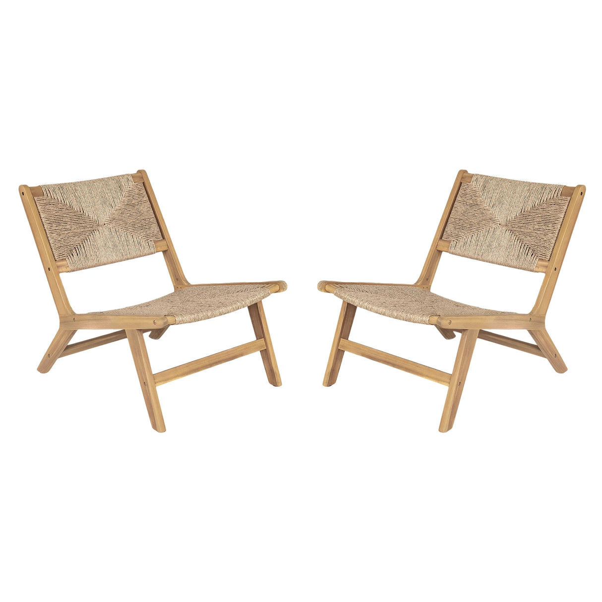 Set of 2 Acacia Wood Light Teak Outdoor Lounge Chairs - Omega Lifestyles