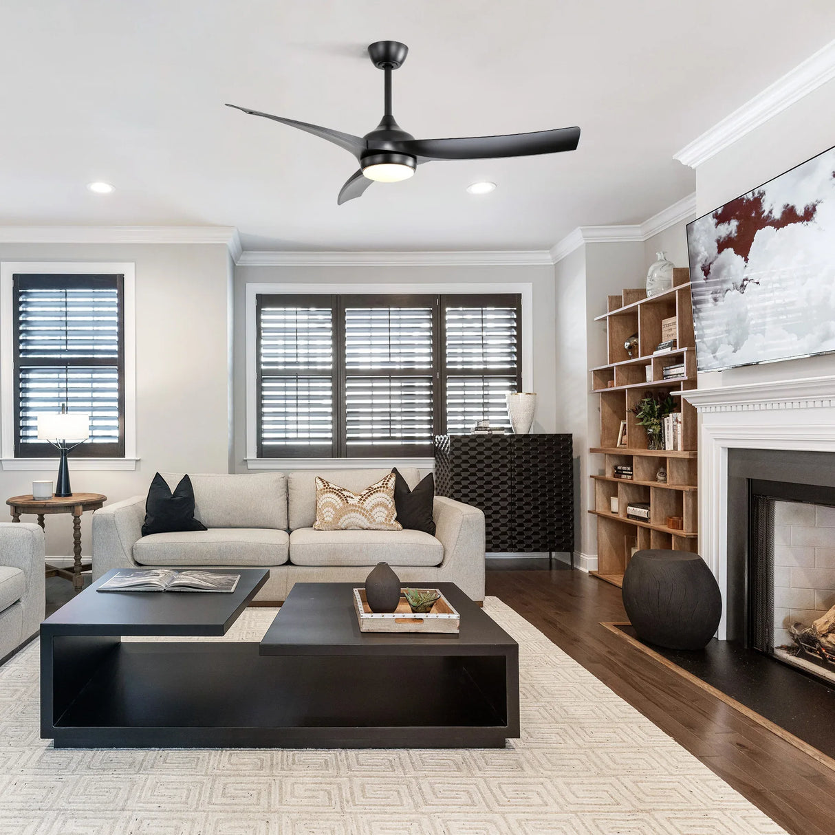 52-Inch Remote Controlled Energy-Efficient Black Ceiling Fan With Light - Omega Lifestyles