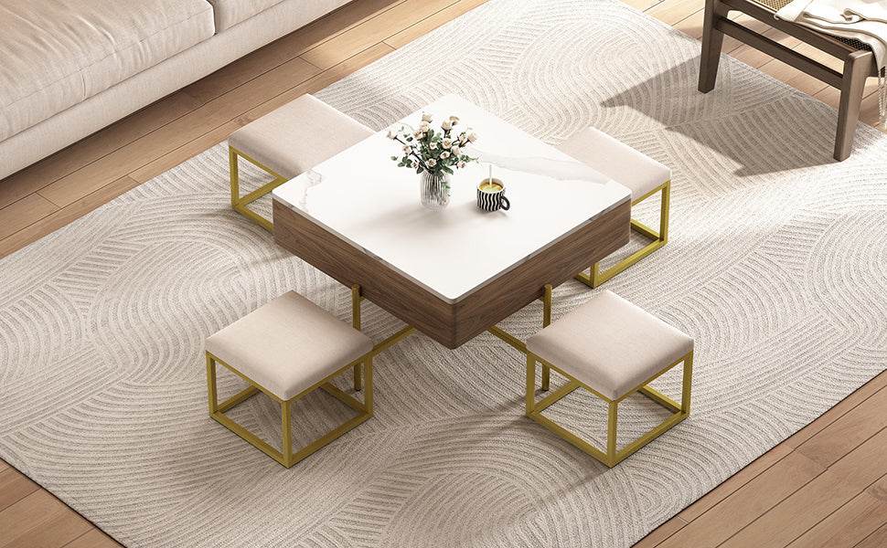 Modern Square Lift-Top Coffee Table Set With Ottomans - Sleep Galleria
