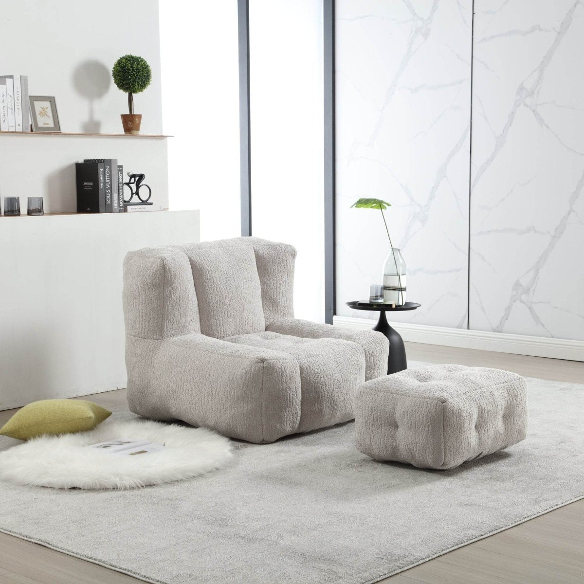 Fluffy Velvet Bean Bag Chair With Ottoman - Sleep Galleria