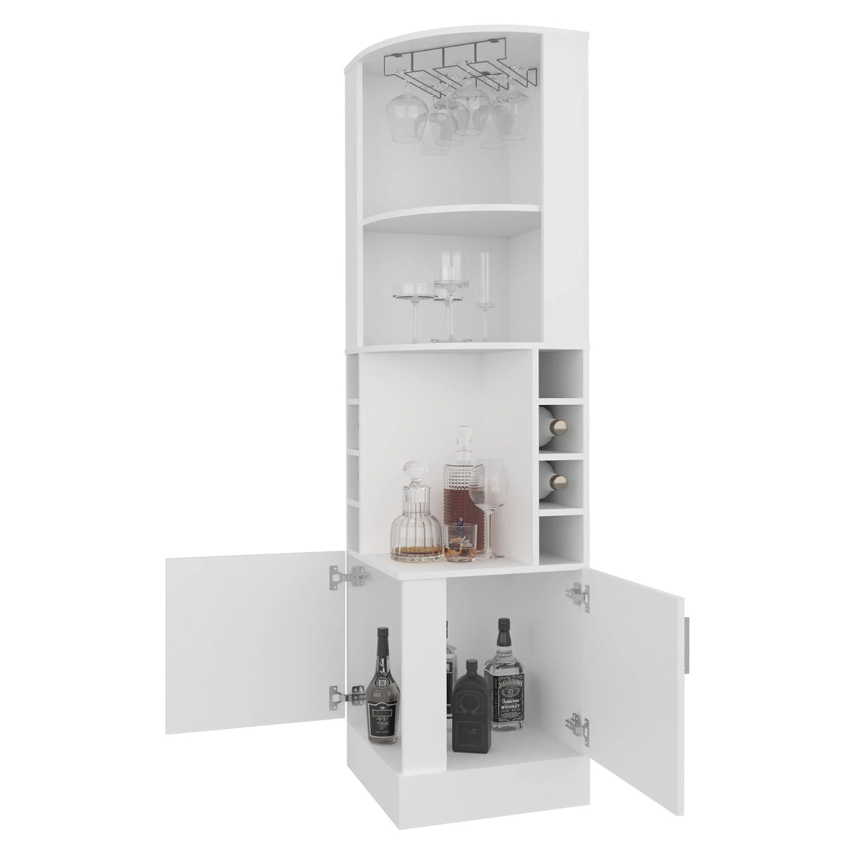 Modern White Corner Bar Cabinet With Wine Storage Rack - Omega Lifestyles