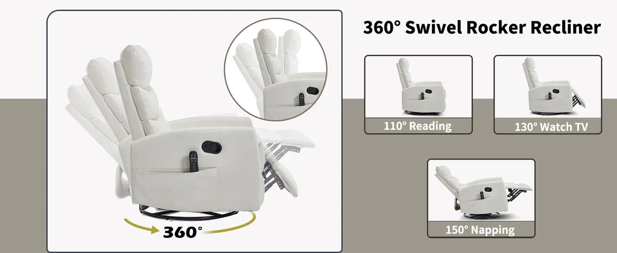 Heat Massage Recliner Chair With Swivel Rocker - Omega Lifestyles