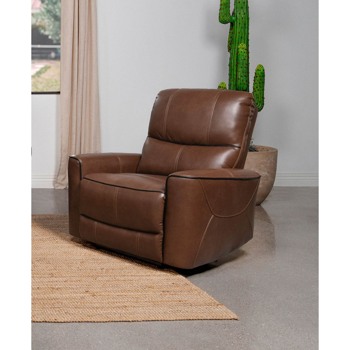 Power Recliner Chair Saddle Brown Upholstered