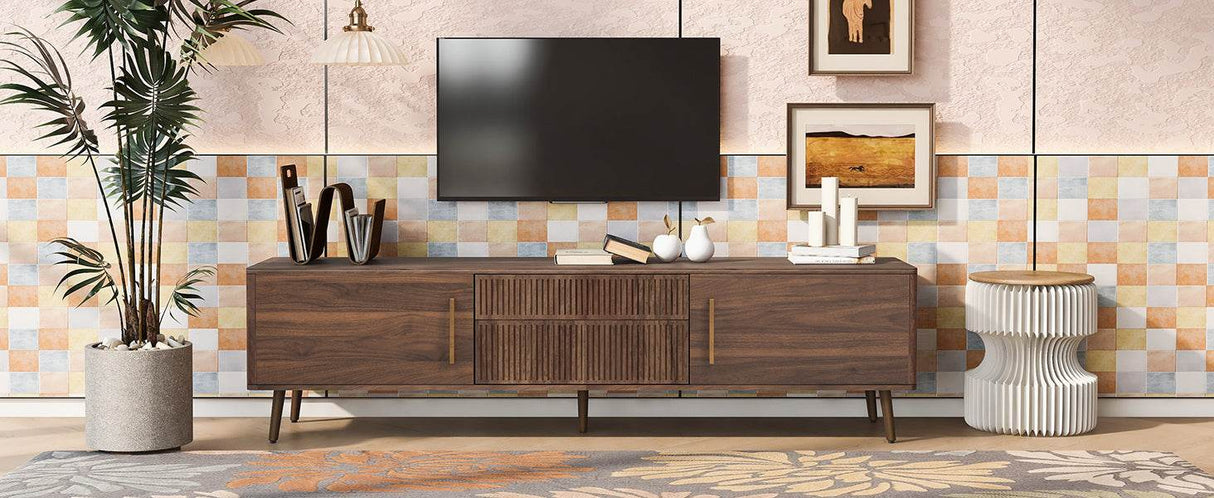 Mid Century Modern Walnut Wood TV Stand With Storage - Sleep Galleria