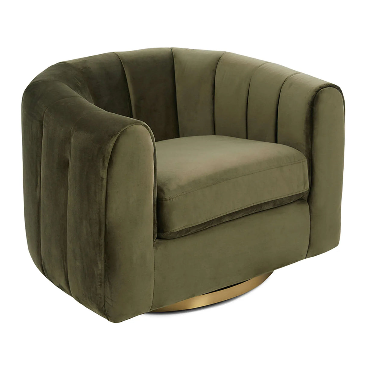 Green Velvet Gold-Plated Metal Swivel Accent Chair - Omega Lifestyles