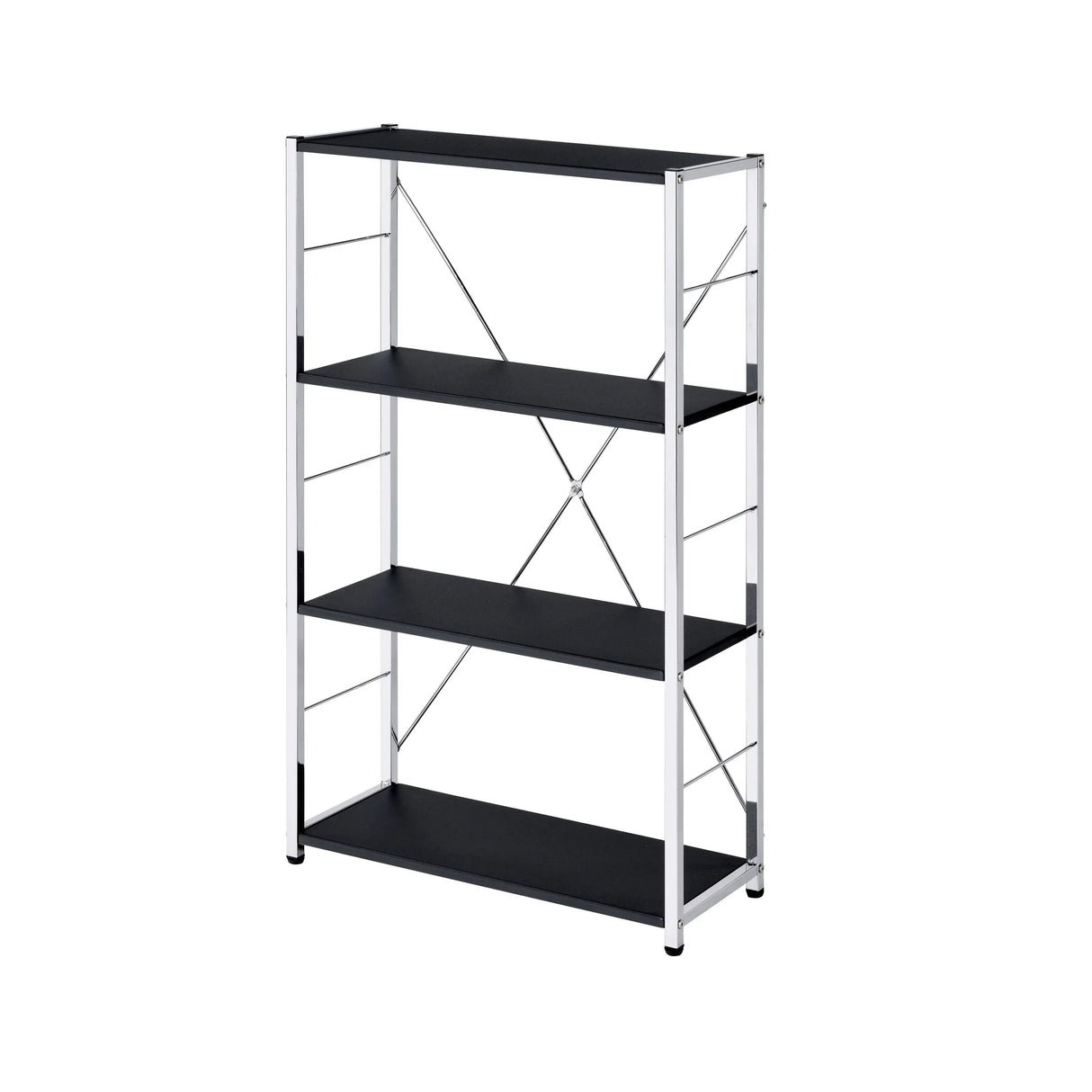 Contemporary Black Chrome Metal 4-Tier Bookshelf - Omega Lifestyles